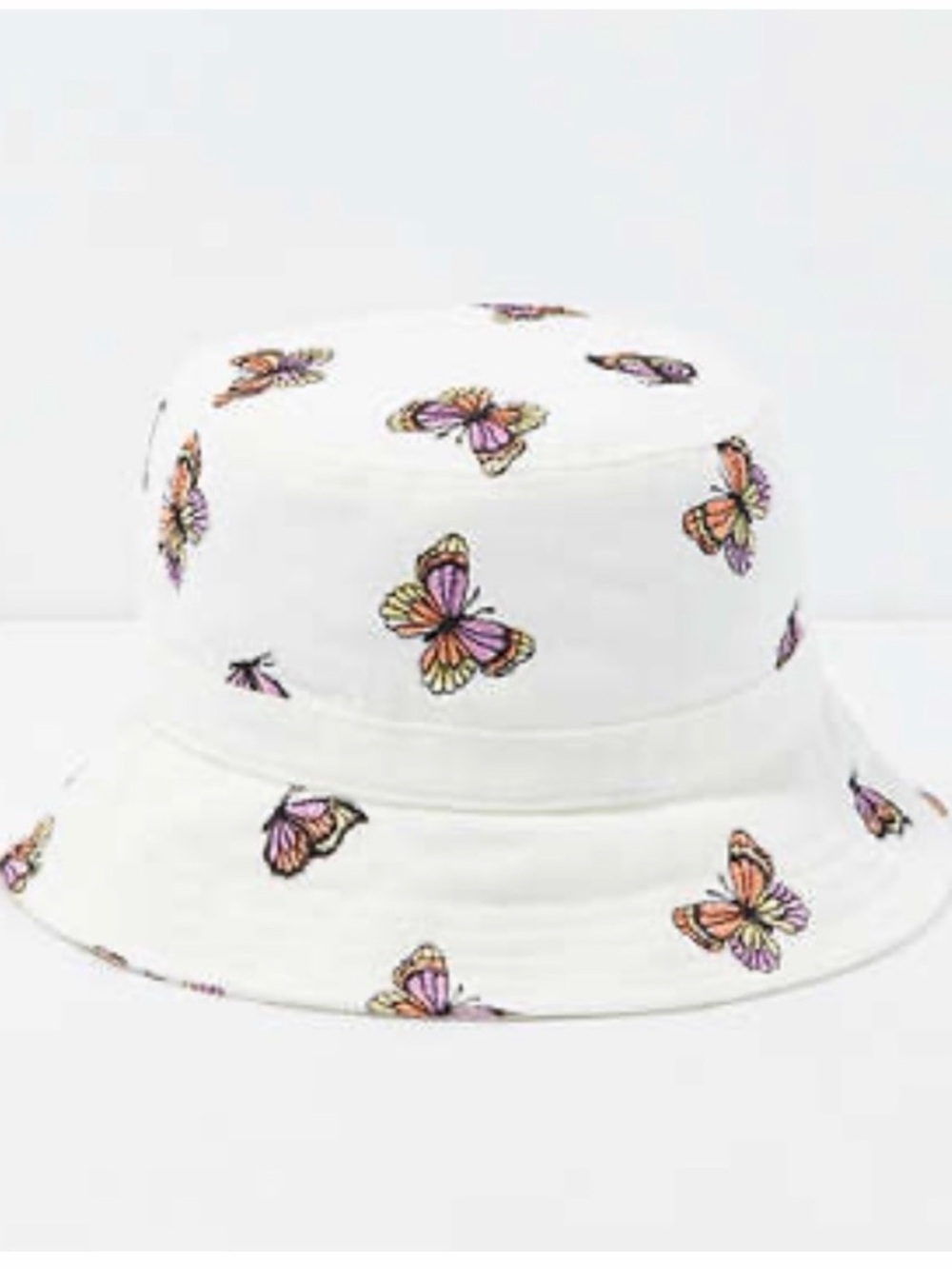 American Eagle Outfitters Cream Bucket Hat with Butterfly Print